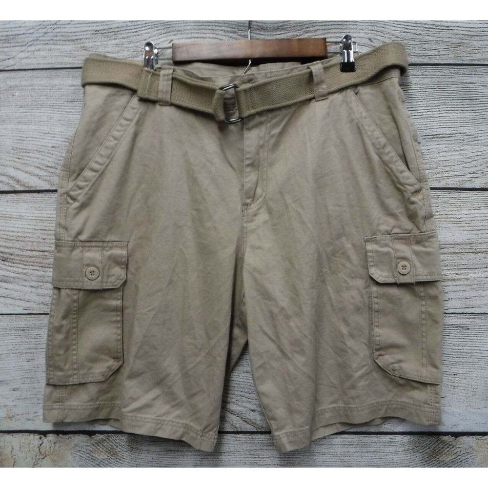 Burnside Cargo Shorts Mens Size 36‎ Khaki Colored Belted Twill Cargo Shorts New